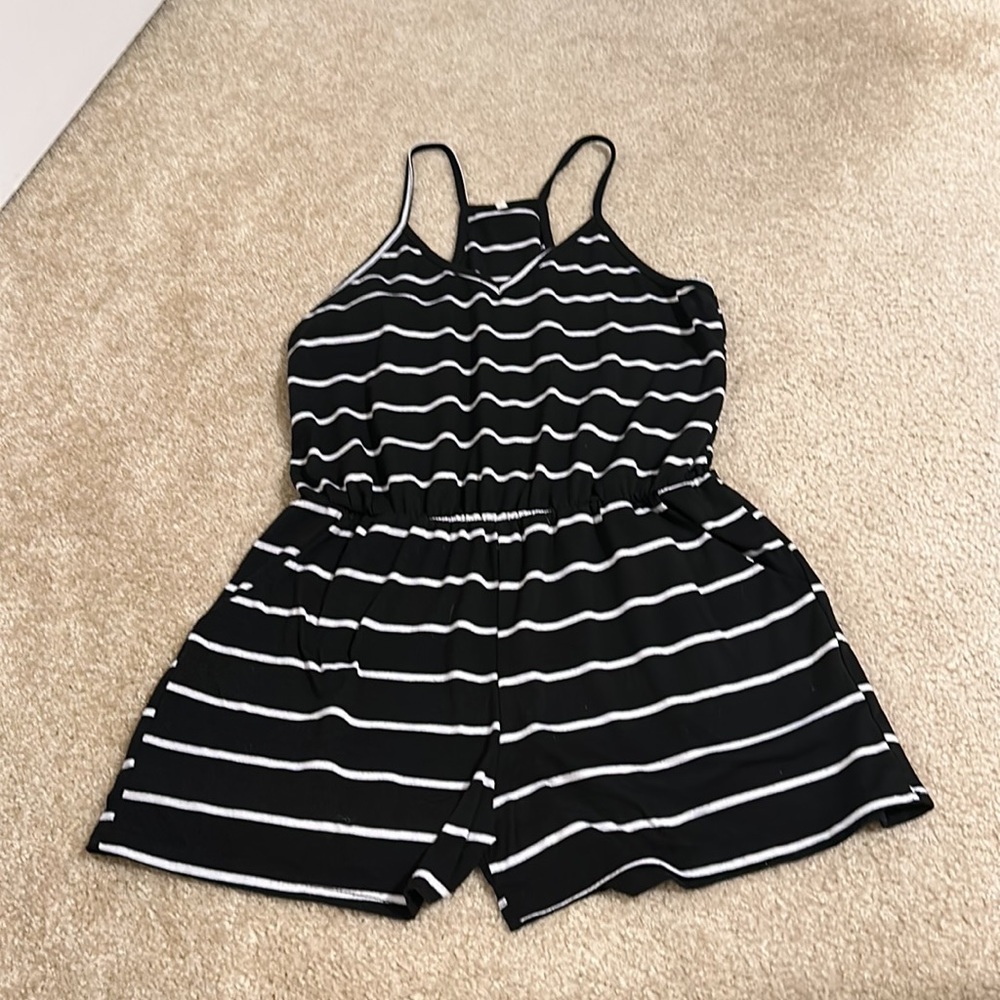 Black and White Striped Romper